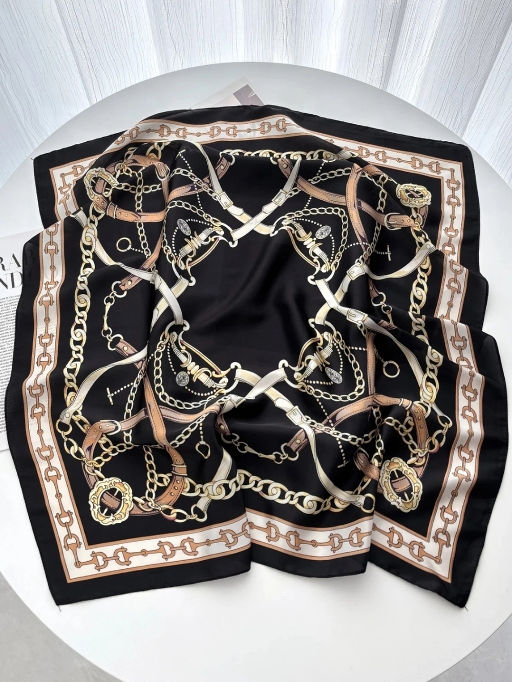 Black Chain & Equine Print Scarf